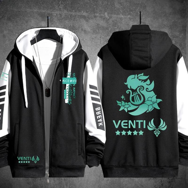 Аниме Genshin Impact Venti 3D Print Zip Up Hoodie Women Men Harajuku Sweatshirt Streetwear Hip Hop Zipper Hooded Jacket