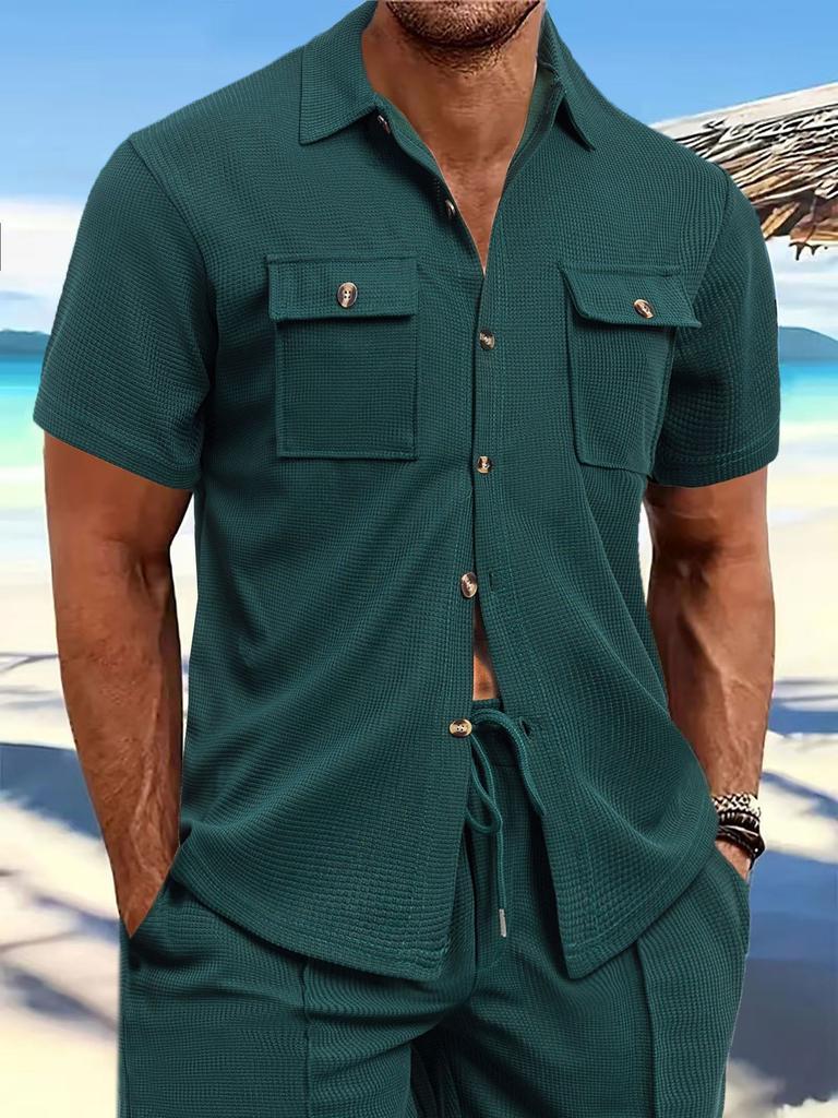 Short Sleeve Fashion Cargo Shirt Mens Clothing Classic Basic Tops Wear Plus Size Men Casual Street Blouses
