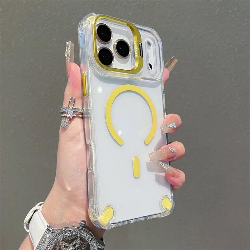 Новый Прозрачный Магнитный Чехол Для iPhone 17 Pro Max 17Air 17Pro Чехол Для Беспроводной Зарядки Magsafe Со Стеклянной Защитой Линзы Крышка-Подставка