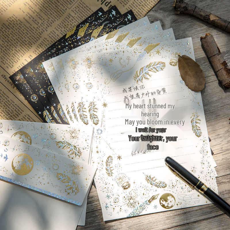 Бумага для писем и подарочных сообщений с тиснением серебром «Звездное небо» в ретро-стиле