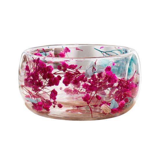 300 мл Стеклянная миска Двустенная миска из боросиликатного стекла с сухоцветами Художественная декоративная миска для подачи супа, десерта