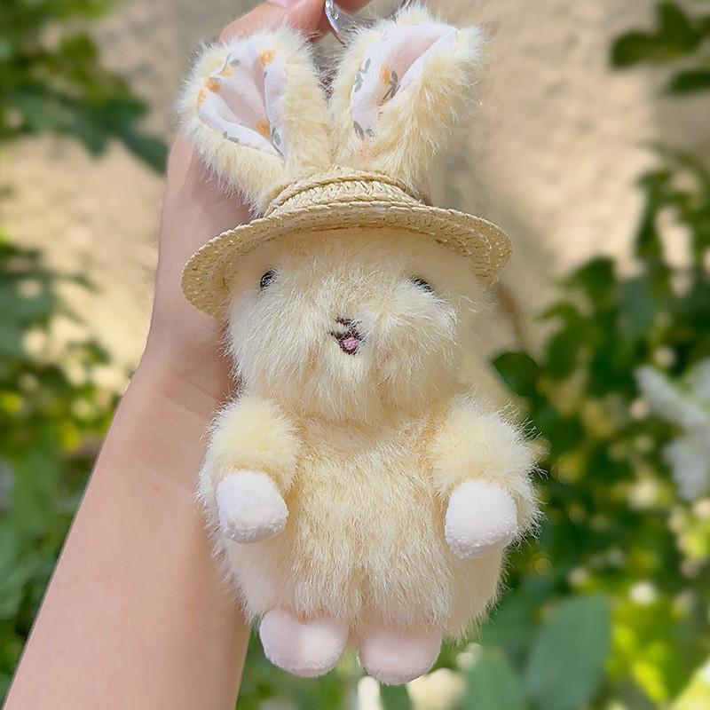 Jinnew Floral Pattern Plush Keychain With Bunny And Hat For Cute Gift Decor