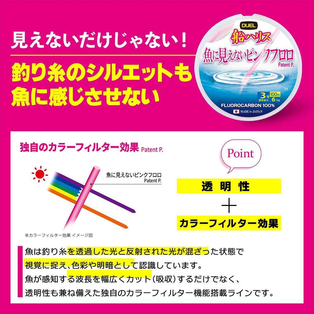 DUEL Fish-Invisible Pink Fluorocarbon Boat Line, 100m, Size 2