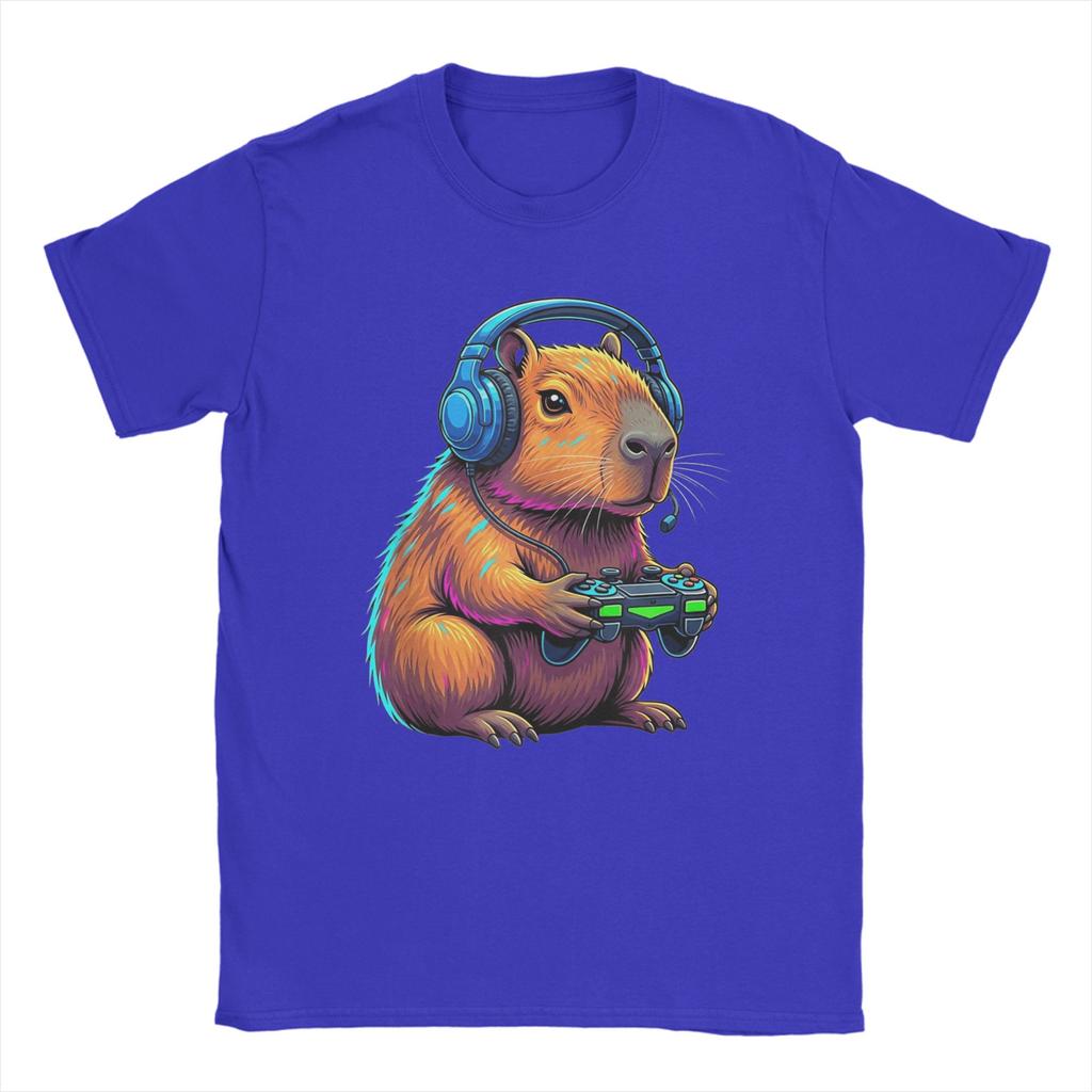 Capybara Funny Video Games Capybara Men T Shirts Vintage Tee Shirt Short Sleeve Round Neck TShirt Pure Cotton Printing Tops