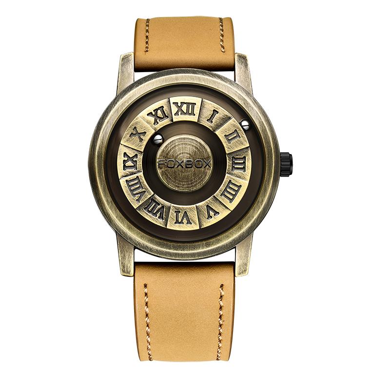 FOXBOX Watch Fashion Floating Magnetic Pointer Free Ball Bearing Creative Simple Waterproof Quartz Watch for Men