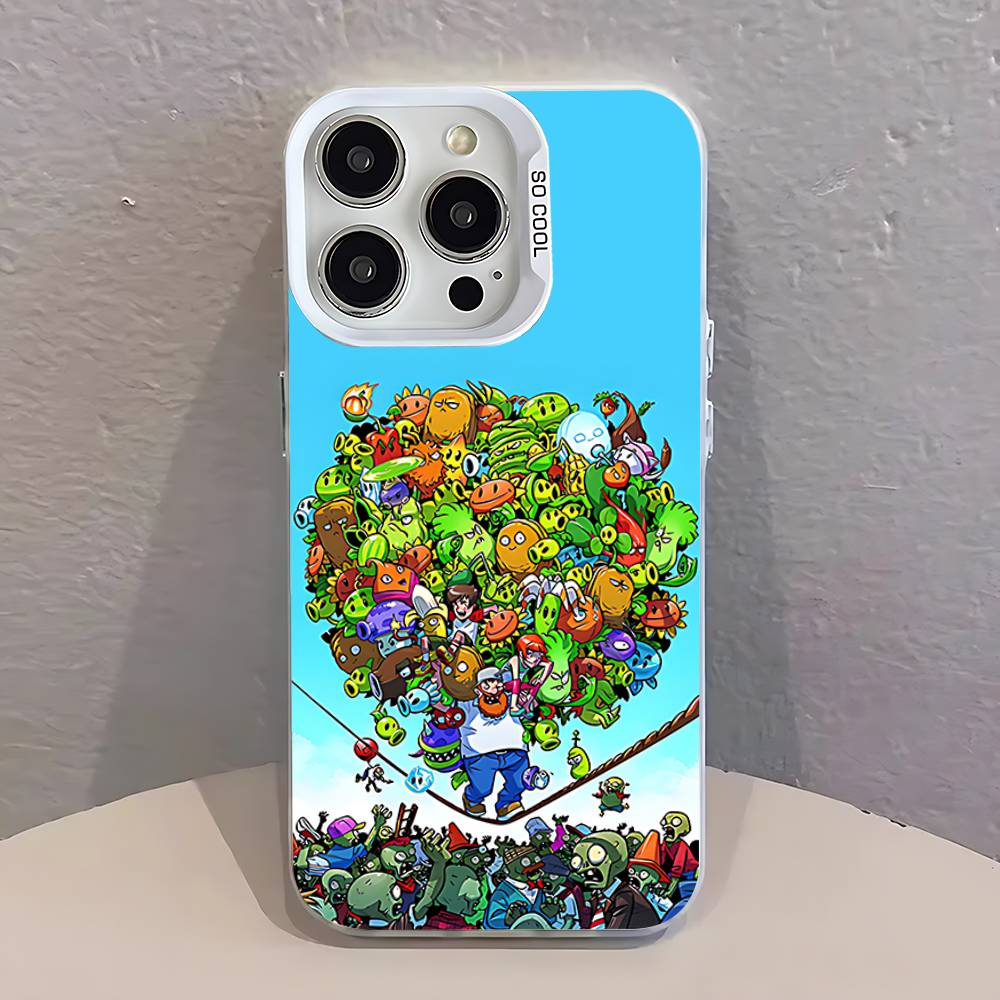 Чехол для телефона Plants vs Zombies для iPhone 12,16,17,14,13,15,11,Pro,XS,Max,Plus,Mini,SE4,E Белый Матовый Ударопрочный Чехол