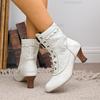 Белые женские ботильоны на kitten heel Элегантные ботильоны с кружевной вышивкой Осенняя мода Короткие ботинки на шнуровке Размер 36-43 Bottes Femmes