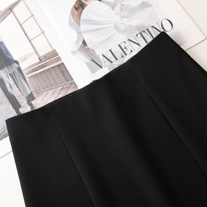 Women's High-Waist Black Fishtail Midi Skirt - Spring 2025 Collection, Elegant Mid-Length Bodycon Design