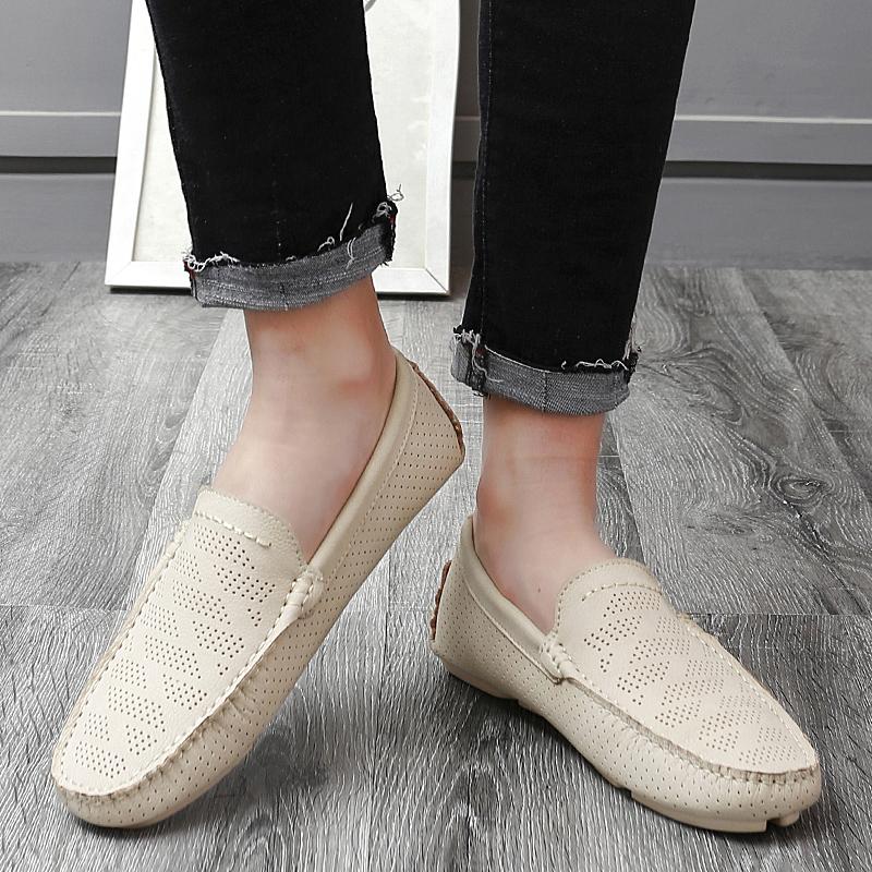 FashionMen Shoes Genuine Leather Loafers Men Breathable Hollow Out Flats Man Casual Slip On Driving Shoes Men Moccasins Summer Big Size