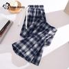 Women's High-Waist Plaid Straight-Leg Casual Pants