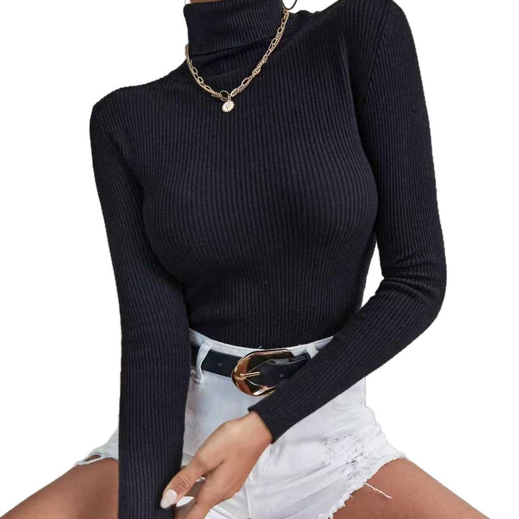 2026 European & American High Neck Knit Sweater for Women, Early Spring Slim Fit Layering Top