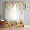 Pastoral Style Eucalyptus Leaves Sunflower Plant Sheer Curtains Home Window Decor Voile Tulle Curtains For Living Room Bedroom