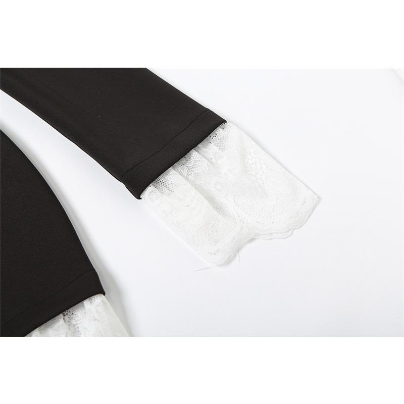 Autumn Women's Temperament Sexy Lace Patchwork Suit Collar Long-sleeved Dress