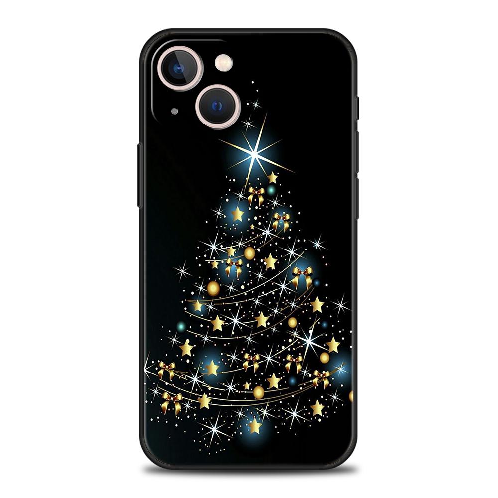Роскошный мягкий чехол из ТПУ для iPhone 16 11 15 14 Pro MAX 12 13 7 8 Plus X XR XS SE 2022 Черный чехол Елка С Рождеством