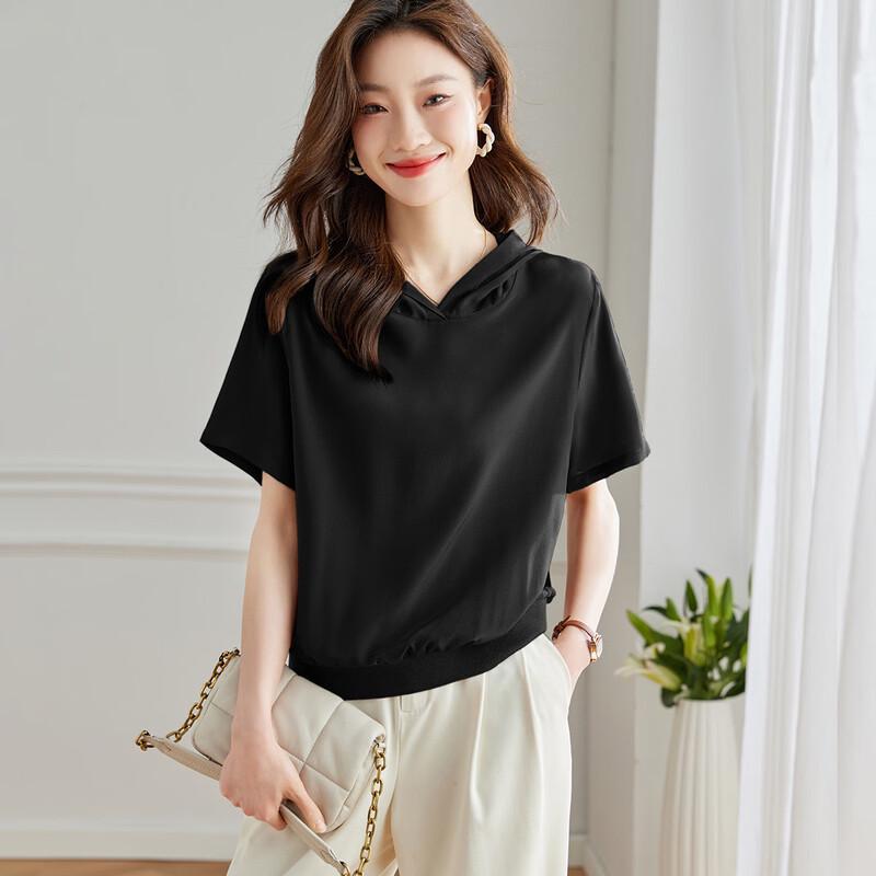 Женская футболка Srcr с капюшоном, коротким рукавом, из 100% шелка-крепа де шин