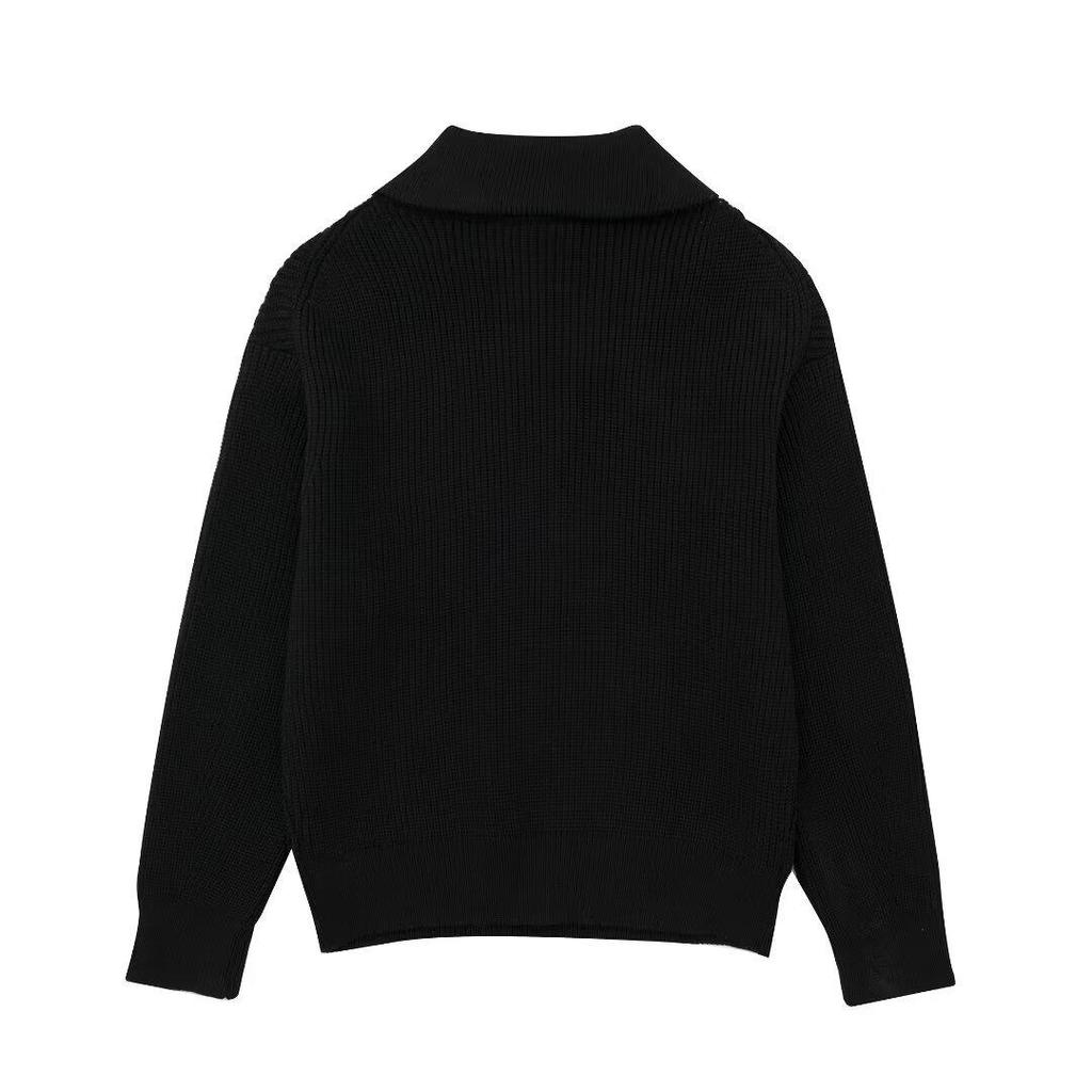 NSSF Women's Striped Wool Half-Zip Pullover - 2024 Autumn/Winter Fashion with Lapel.