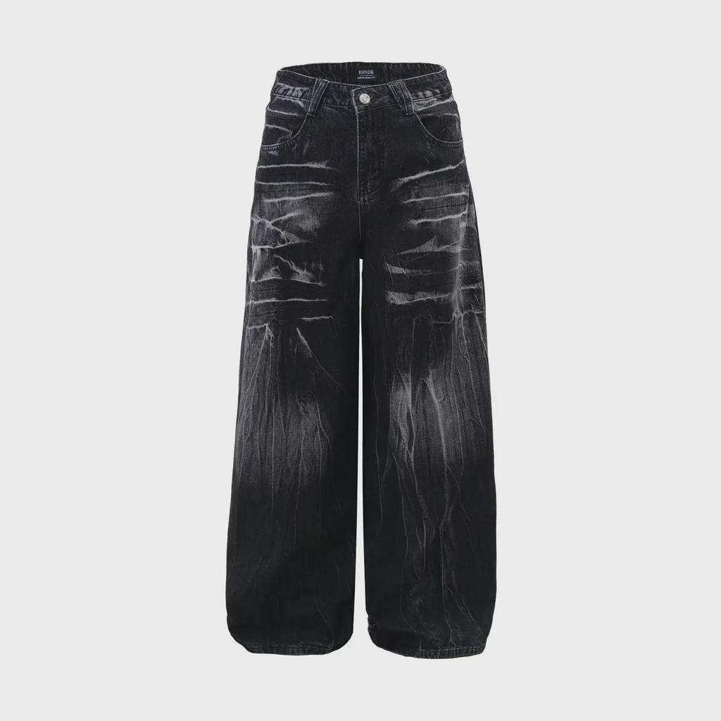 Унисекс-американские уличные модные прямые джинсы с эффектом потертости - модные свободные широкие брюки из денима