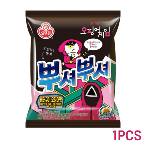 Кальмаровая игра x Ottogi Ppushu Ppushu Crush & Munch - закуска в форме рамена 90 г (6 вариантов)