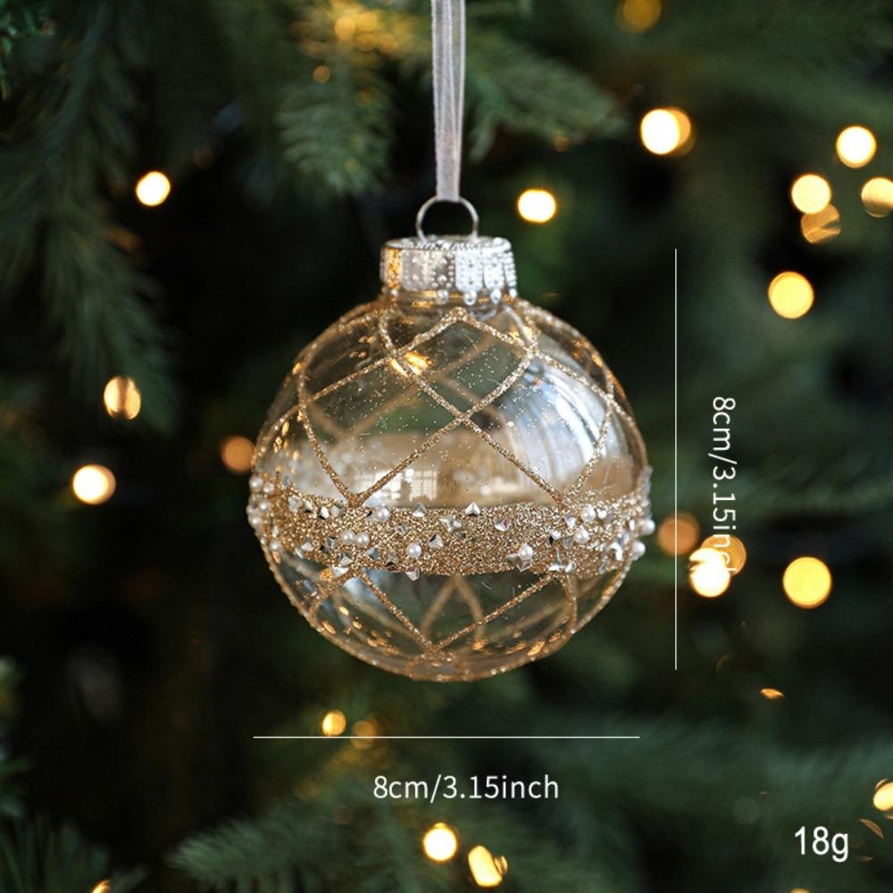 8cm Christmas Ornaments Ball Plastic Golden border Christmas ornaments Hanging grid painted Glitter Christmas Ball Pendant