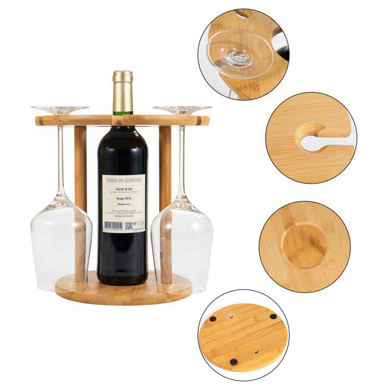 Съемная винная полка Деревянный держатель для бокала для вина Бамбуковая настольная винная полка для 6 стаканов и 1 бутылки вина