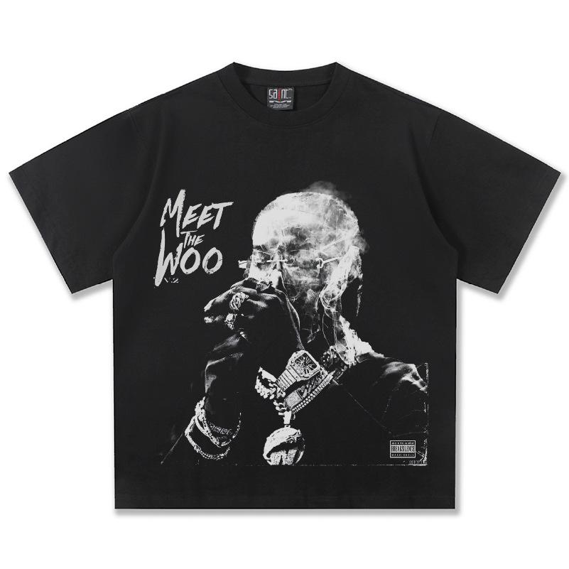 Pop Smoke Meet The Woo Графическая футболка Унисекс Оверсайз Хип-Хоп Рэпер Повседневная Хлопок Короткий рукав Классический Уличная мода Для