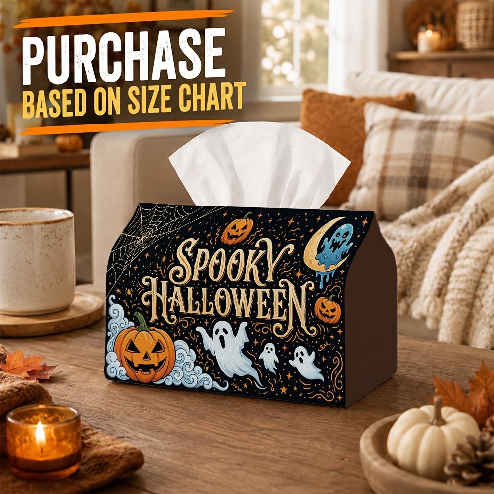 1pc Vintage Spooky Halloween Tissue Box - Ghost Pumpkin Crescent Moon Napkin Storage Box, Fits Rolls, Facial Tissues And Single Sheets, 2 Sizes for Sp