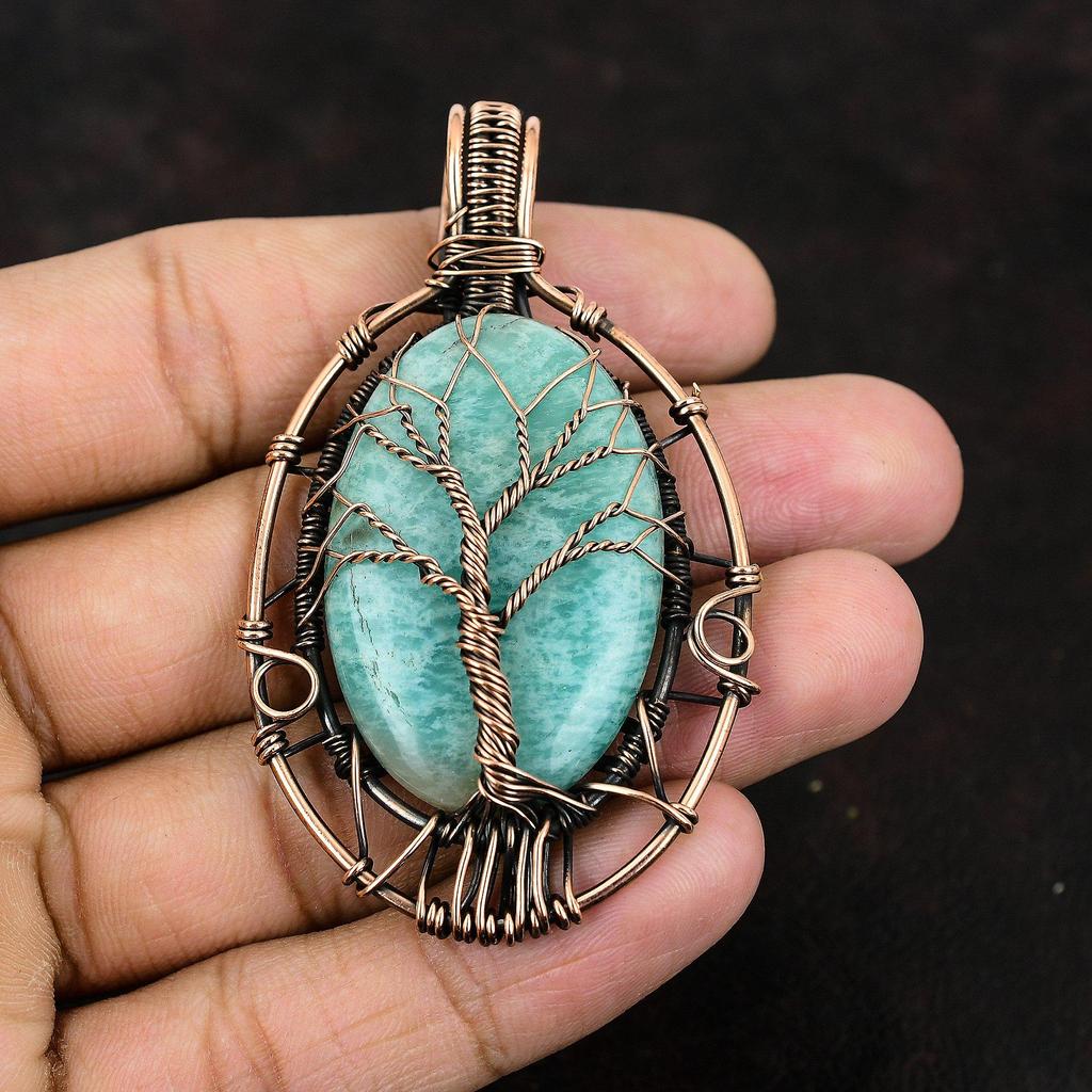 Tree Of Life Amazonite Pendant Gemstone Pendant Copper Wire Wrapped Pendant Copper Jewelry Handmade Designer Pendant Amazonite Gift For Her