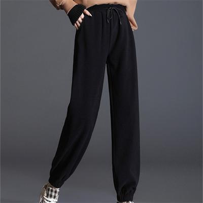 Модные брюки-шаровары с высокой талией, женские однотонные повседневные корейские драпированные черные брюки, свободные брюки с эластичной резинкой на талии и шнуровкой