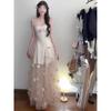 Курортный нежный стиль темперамент талия сетка длинная юбка трехмерный цветок платье-комбинация