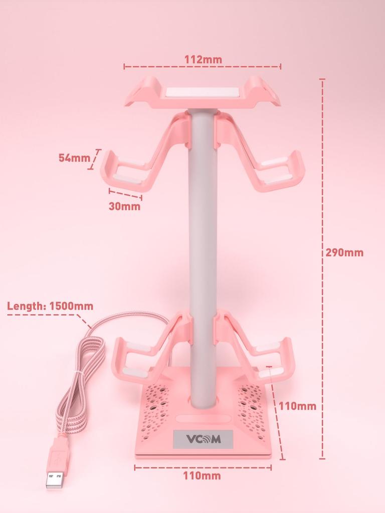 VCOM Обновленная подставка для наушников, многофункциональная, 7-цветная, перезаряжаемая, с 2 портами USB A и 1 портом USB C, [Геймпад, Игровой контроллер и Гарнитура]