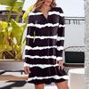 Женское модное полосатое платье с V-образным вырезом и длинными рукавами