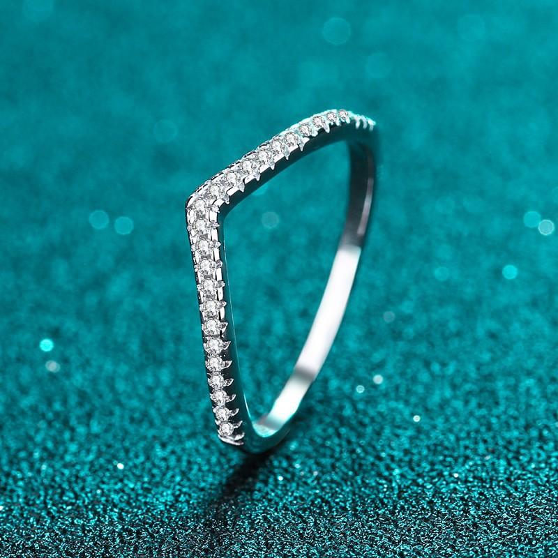 Camikala M005 V-Shaped Moissanite D Color VVS1 Stackable Chevron Ring 925 Sterling Silver GRA Certified Wedding Guard Band Women