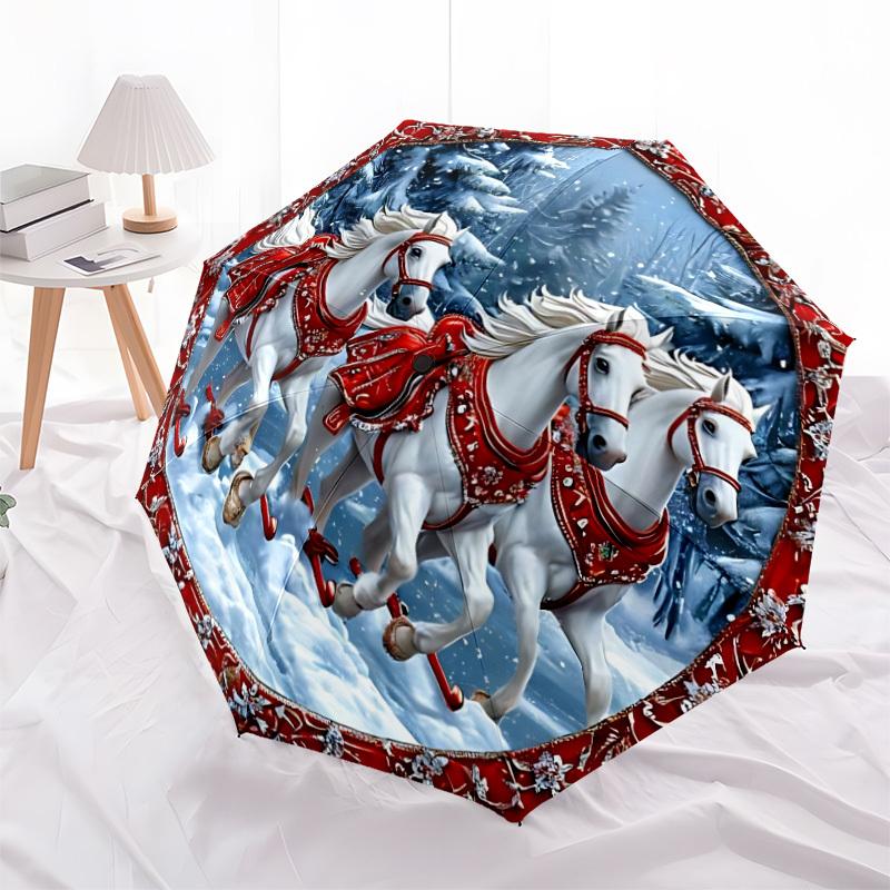 1pc Horse-Drawn Sleigh Automatic Folding Umbrella - 8-Rib Automatic Open/Close, Large Canopy Birthday Festival Gift yy251217140