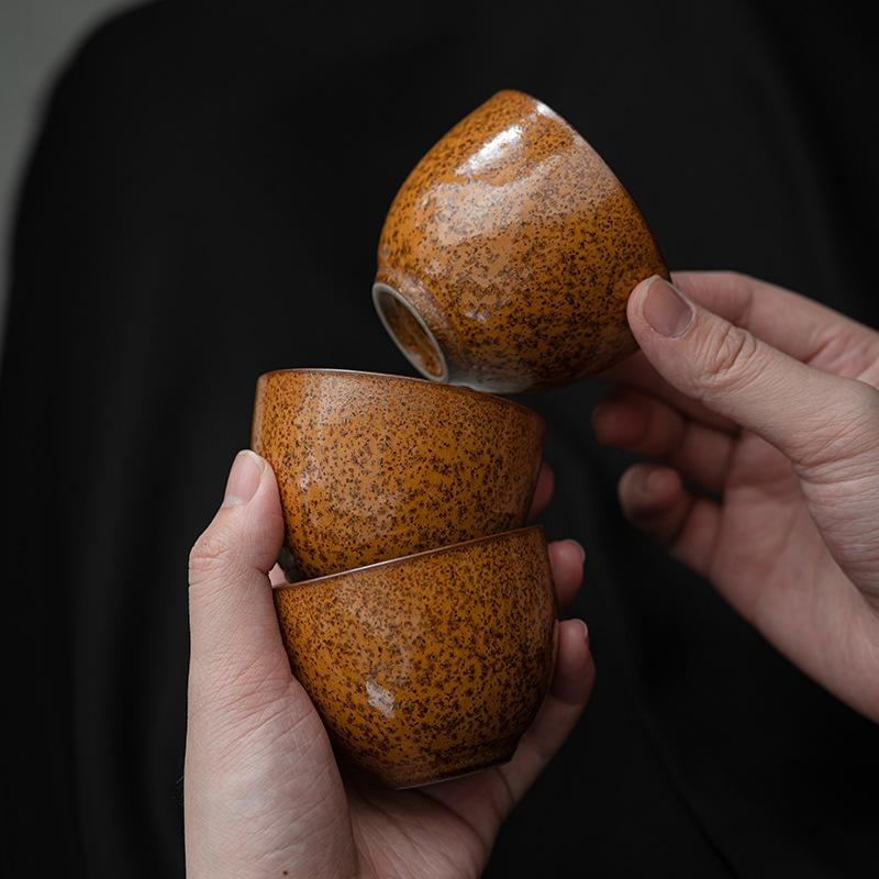 Handmade retro coarse pottery tea cup antique kiln transformed ceramic master cup household kung fu tea set tea cup single cup
