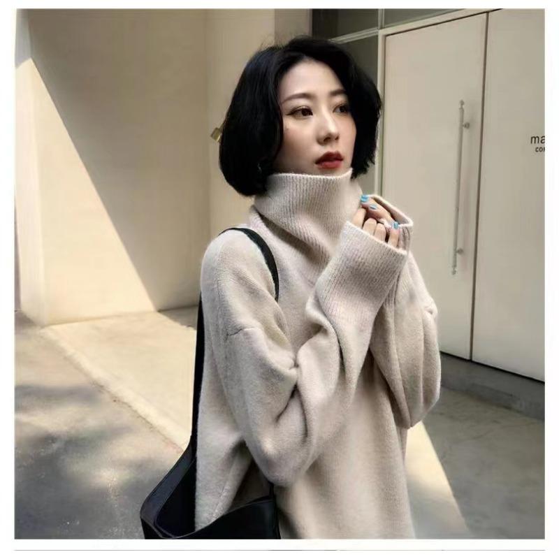 Sweater Female High Neck Fall and Winter Pullover Knitted Bottoming Shirt Loose Outside The Lazy Wind Senior Sense of The Comfortable and Versatile