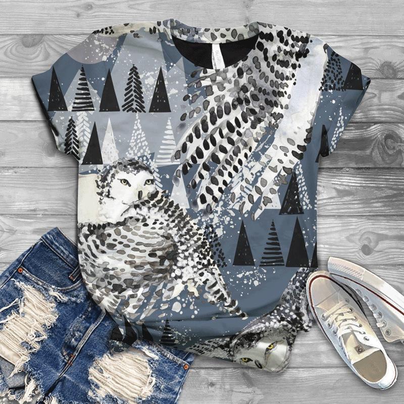 Лето Новая Птица 3D Принт Женский Топ Свободный Короткий Рукав Свободная Повседневная Футболка