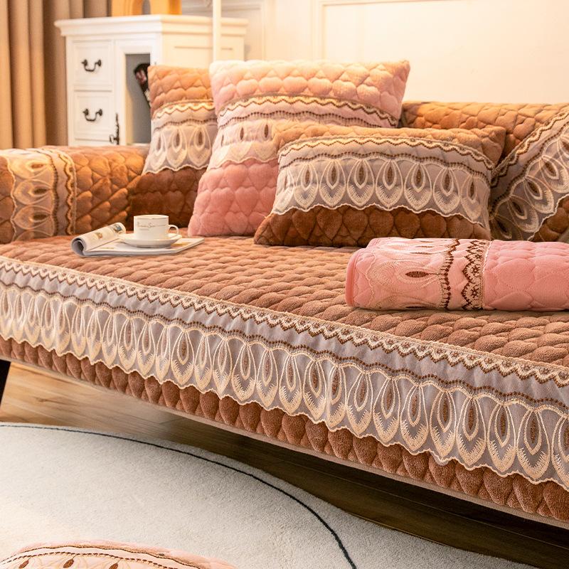 Winter Plush Sofa Cushion Modern Simple Seat Cushion Thickened Non-slip Leather Sofa Cover Winter Cover Cloth European Style