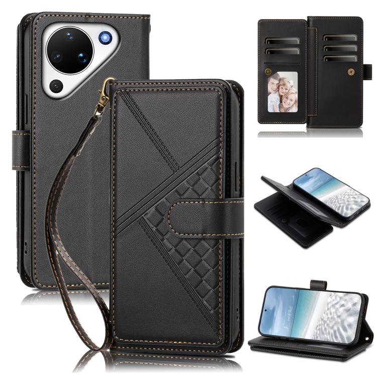 Embossed Secure Clasp 9-Card Slot Vegan Leather Phone Case with Wrist Strap