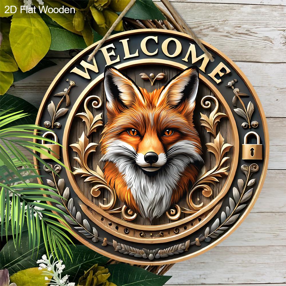 Wooden Hanging Decorative Sign, Welcome Signs, Fox Pattern,indoor or Garden Decorations, 2D Flat Pendants, Housewarming Gifts for Friends