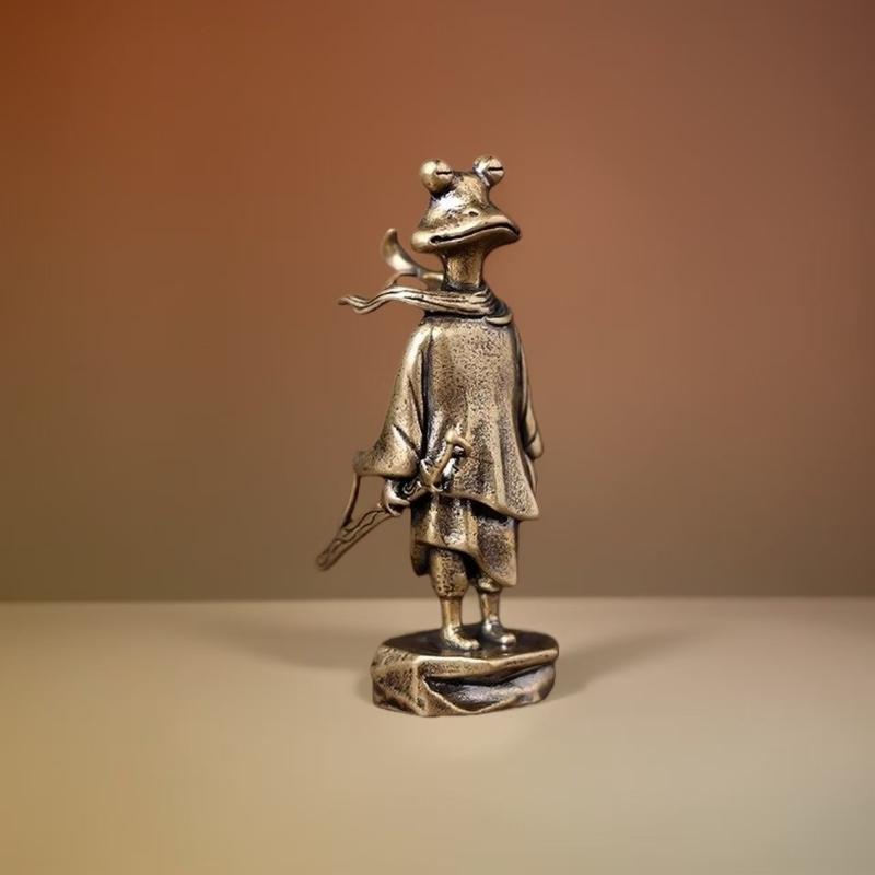 Alloy Zen Meditation Frog Statue Durable Alloy Vintage Texture Small Figurine for Tea Table Home Decor