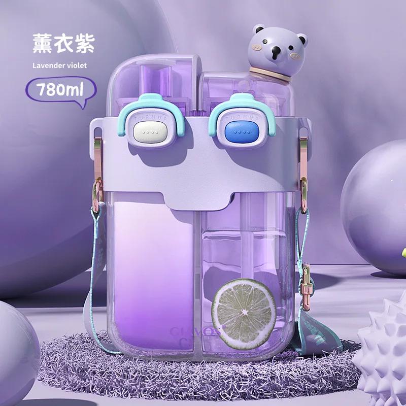 Бутылка-автобус без BPA для детей, подарок, питьевая бутылка-кружка из Tritan с трубочкой, очаровательная девочка, мальчик, для школы, детского сада, дорожный чайник с ремешками