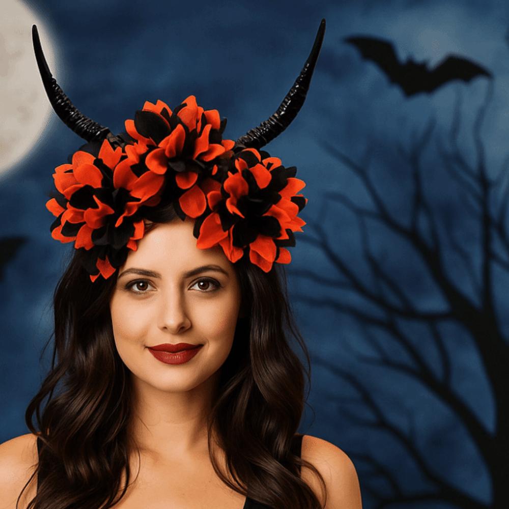 Exaggerate Gothic Headpiece Evil Queen Halloween Headwear Demon's Horn Headband Costume Accessory