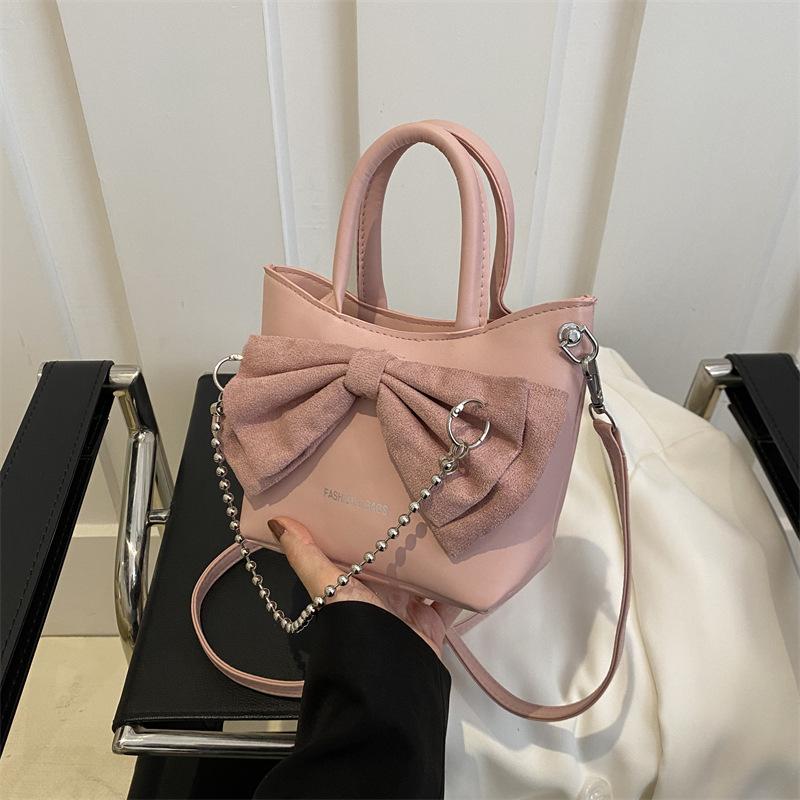 Женская простая фактурная сумка через плечо, женская модная сумка-цепочка с бантом, новая весенняя сумка-ведро