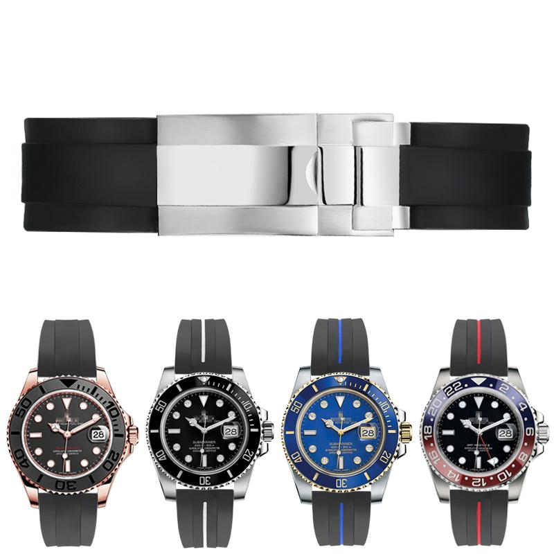 Резиновый ремешок для часов Seiko Tudor Citizen с пряжкой из нержавеющей стали, водонепроницаемый браслет для часов 20 мм 21 мм черный синий