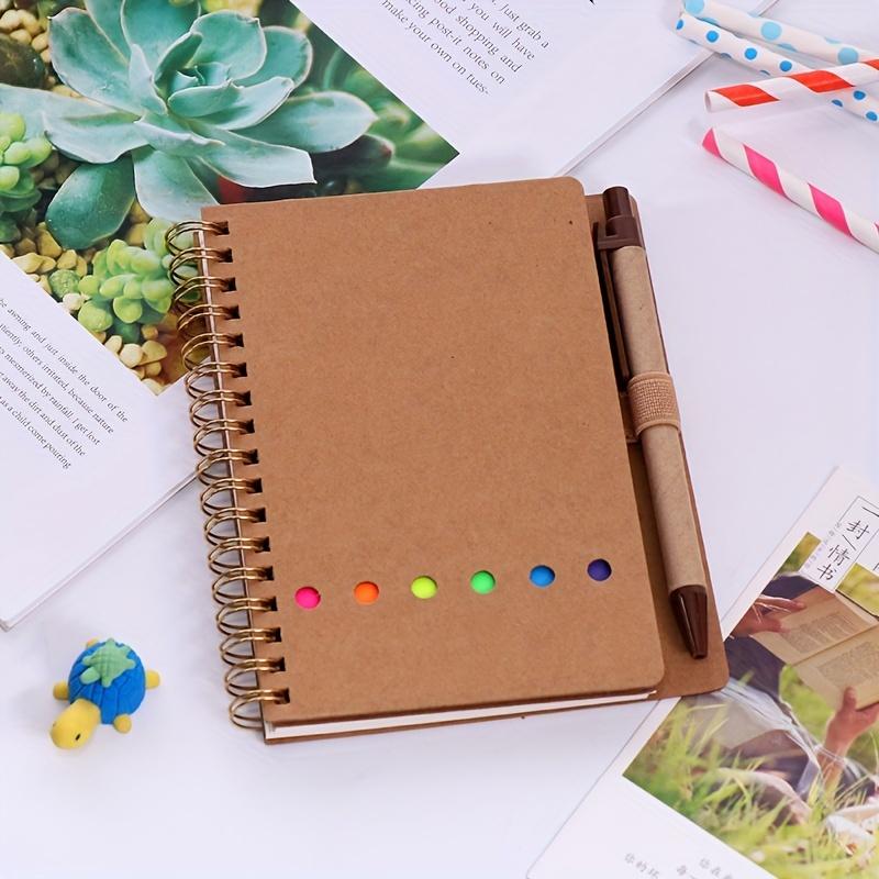 1 блокнот с цветными стикерами, спиральный блокнот для школьников, прозрачный блокнот с индексными наклейками, блокнот с отрывными листами и шариковой ручкой