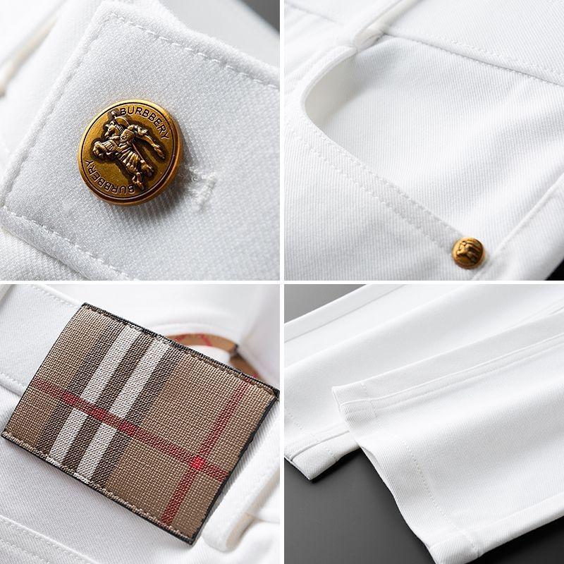 Белые мужские джинсы слим-фит, устойчивые к складкам - Стирка, прямой крой, Business Casual, легкая роскошь, модный бренд для осени и зимы.