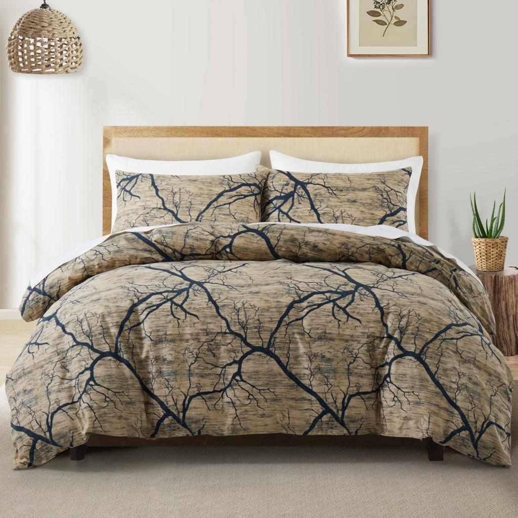 Sage Green Leaves Duvet Cover Full King, Farmhouse Botanical Bedding Set for Girls Teen Garden Plant Leaf Reversible Quilt Cover