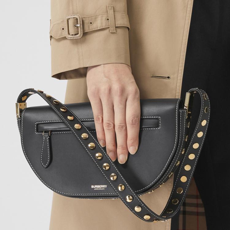 Burberry Olympia Leather Shoulder Bag With Metal Accents And Magnetic Closure Small Women Handbags Black 80470131