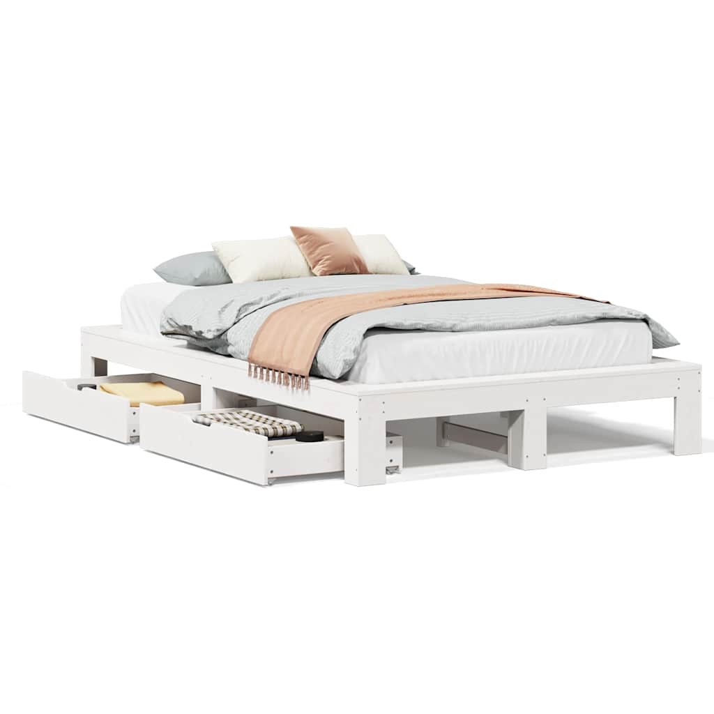 Solid Wood Bed without Mattress White 135x190 cm Pine Wood