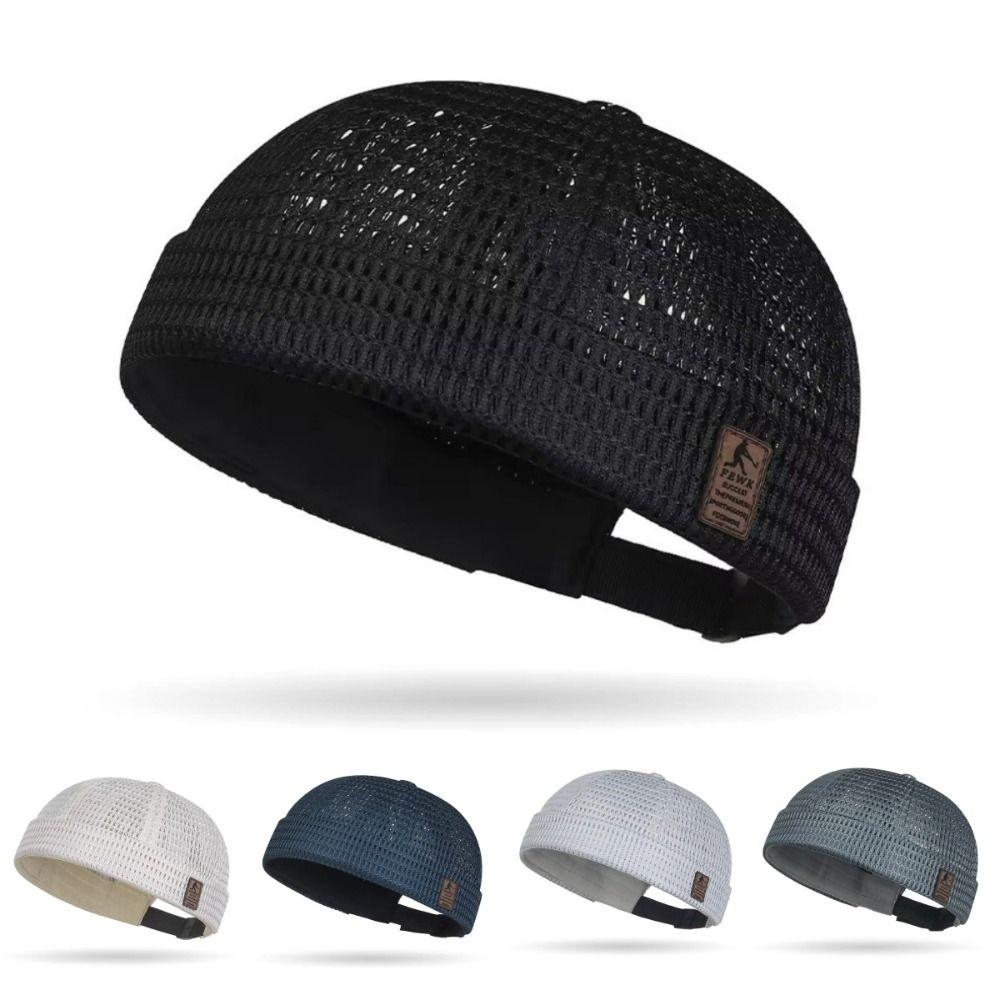 Street Style Large Grid Mesh Hollow Out Hat Car Seam Leather Logo Landlord Hat Breathable Hip Hop Style Mesh Hat Summer
